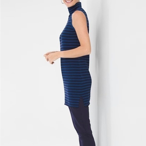 Chico’s Zenergy Mock Neck StripedTank Tunic Blue Black Size 0 - Picture 1 of 14